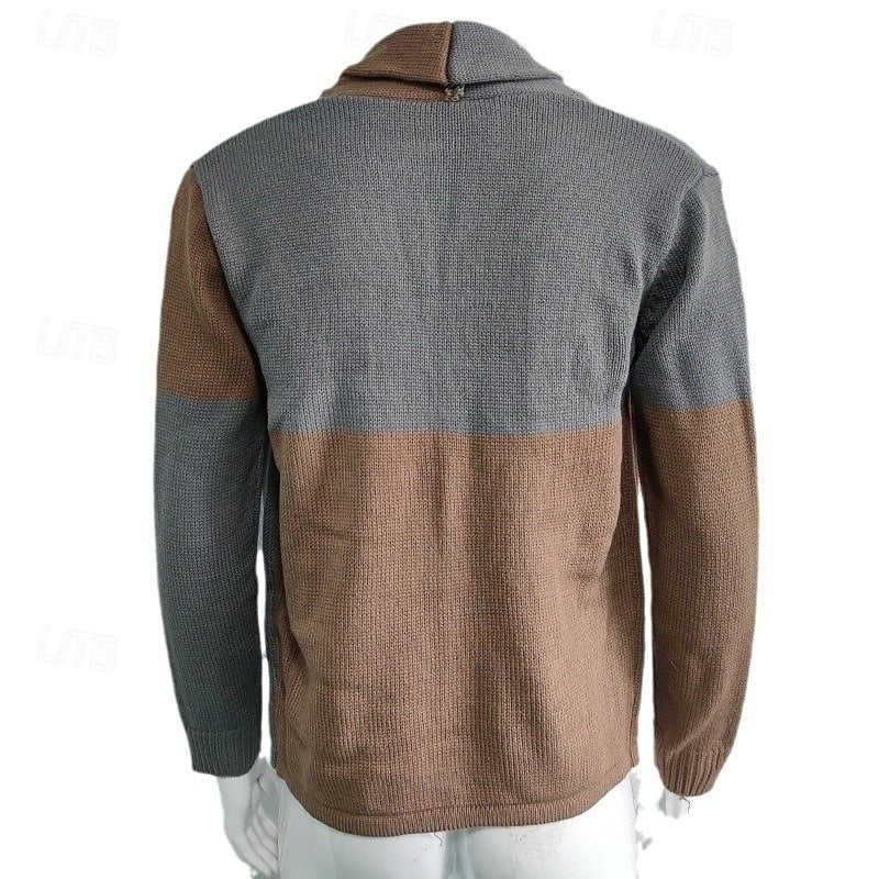 Bertram | Herren Farbblock Strickjacke mit Schalkragen und Knöpfen