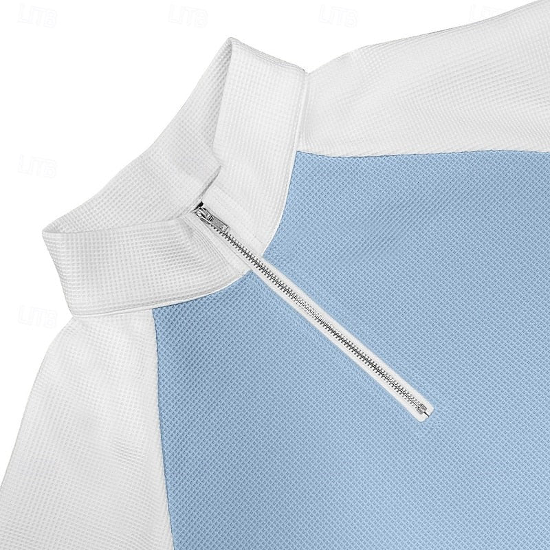 Jasper | Herren Farbblock Waffelstruktur Viertel-Reißverschluss Raglan-Ärmel Pullover