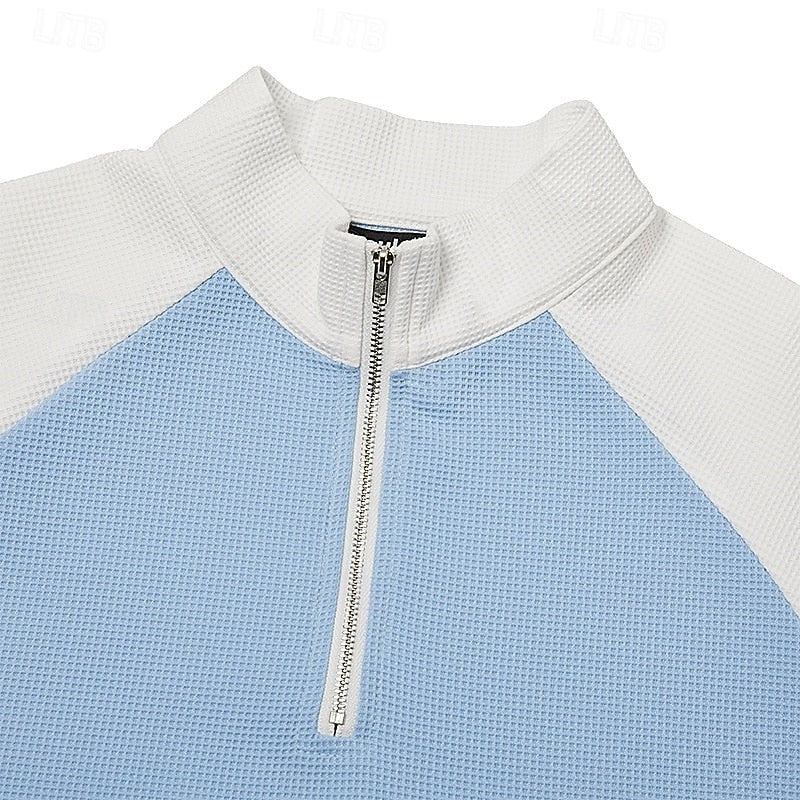 Jasper | Herren Farbblock Waffelstruktur Viertel-Reißverschluss Raglan-Ärmel Pullover
