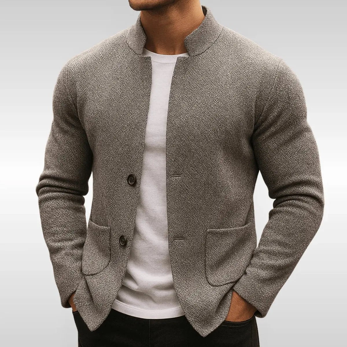 Grayson | Herren Strukturierter Mandarin-Kragen Button-Front Relaxed-Fit Blazer