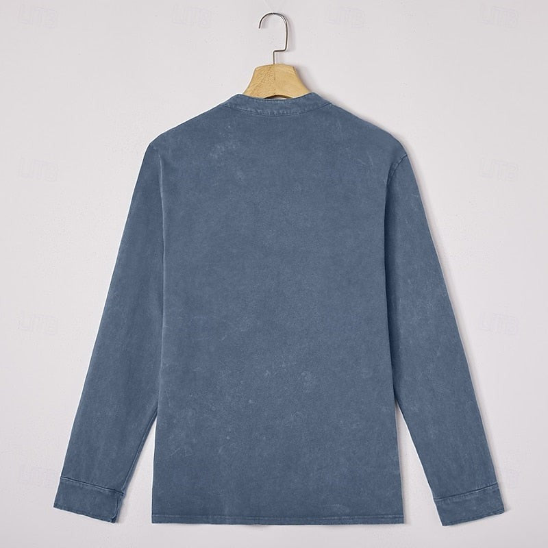 Theodore | Herren Vintage-Wasch Bandkragen Langarm Henley-Shirt