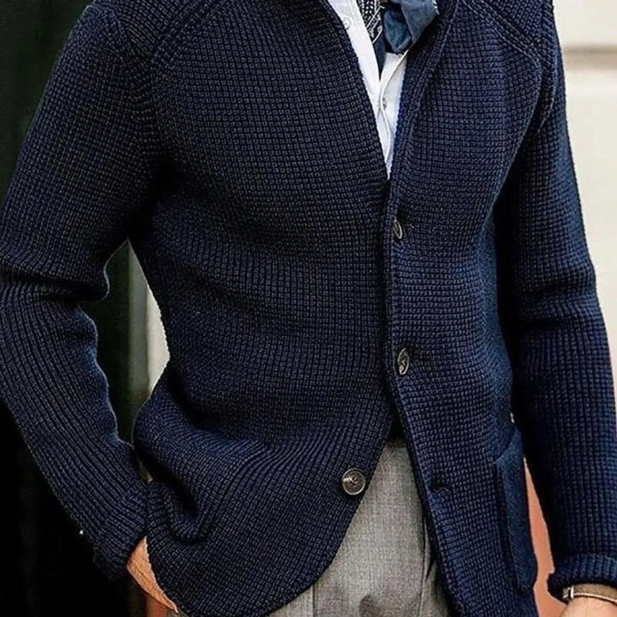 Harrison | Herren Waffelstrick Knopf-Front Stehkragen Relaxed-Fit Cardigan