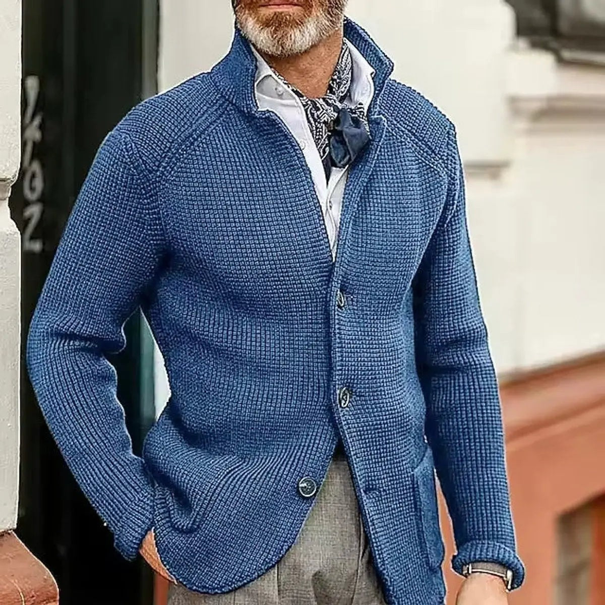 Harrison | Herren Waffelstrick Knopf-Front Stehkragen Relaxed-Fit Cardigan