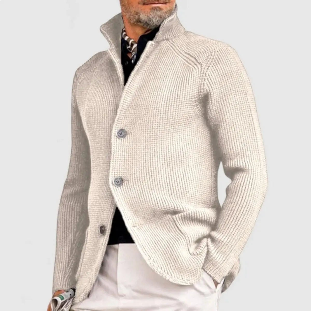 Harrison | Herren Waffelstrick Knopf-Front Stehkragen Relaxed-Fit Cardigan