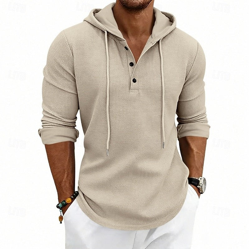 Marcus | Herren Waffelstrick Kapuzen-Henley Langarmshirt