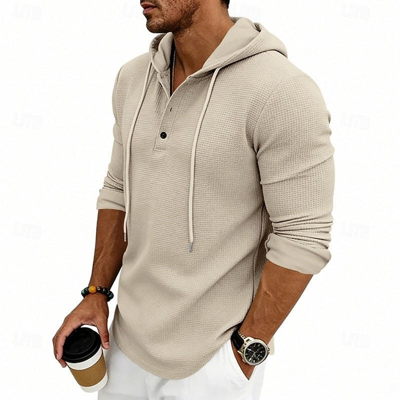 Marcus | Herren Waffelstrick Kapuzen-Henley Langarmshirt