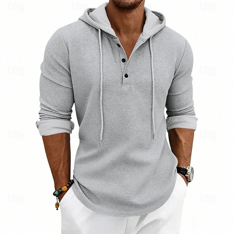 Marcus | Herren Waffelstrick Kapuzen-Henley Langarmshirt
