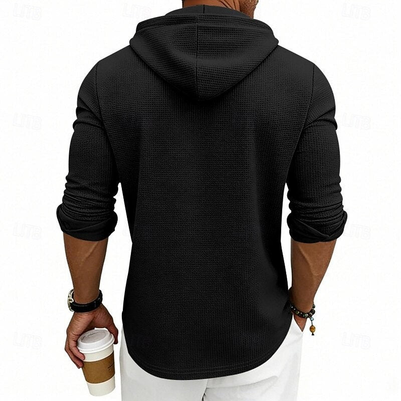 Marcus | Herren Waffelstrick Kapuzen-Henley Langarmshirt