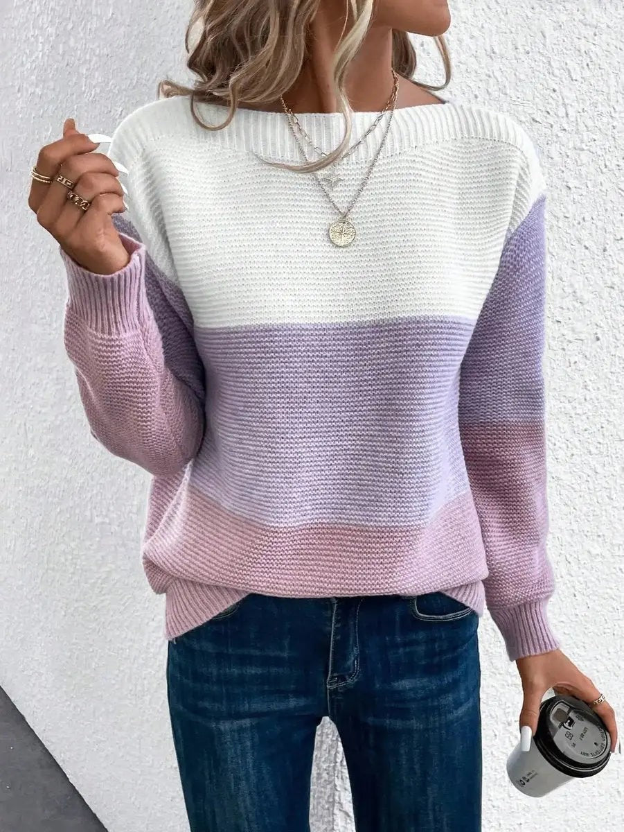 Marlowe | Damen Farbblock Relaxed-Fit Rundhals Langarm Strickpullover