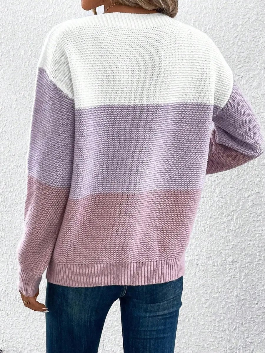 Marlowe | Damen Farbblock Relaxed-Fit Rundhals Langarm Strickpullover