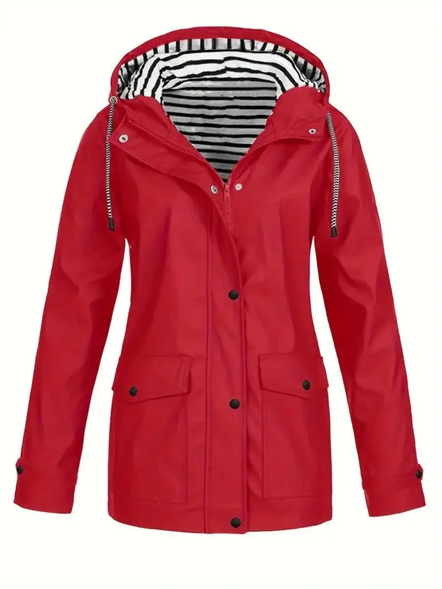 Marina | Damen Kapuzen Regenjacke mit gestreiftem Futter