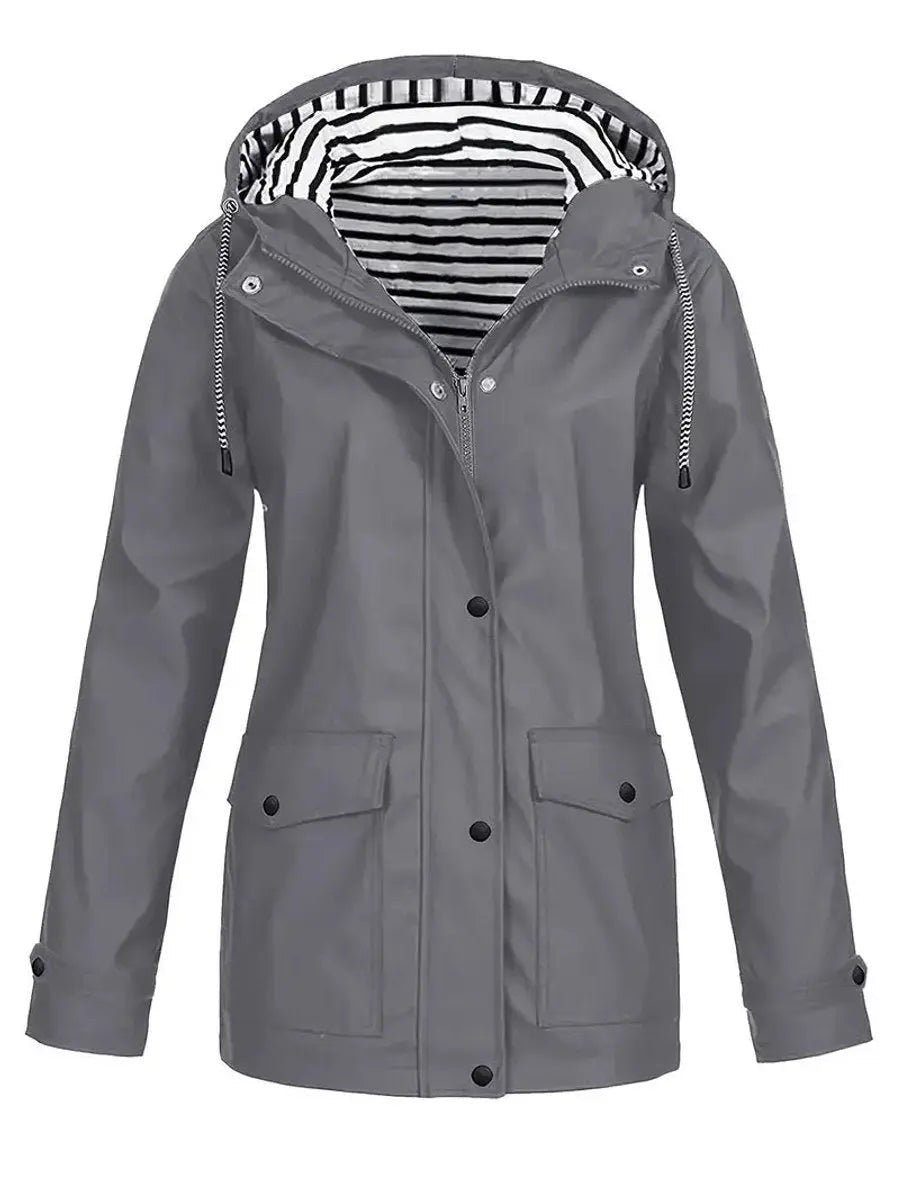 Marina | Damen Kapuzen Regenjacke mit gestreiftem Futter