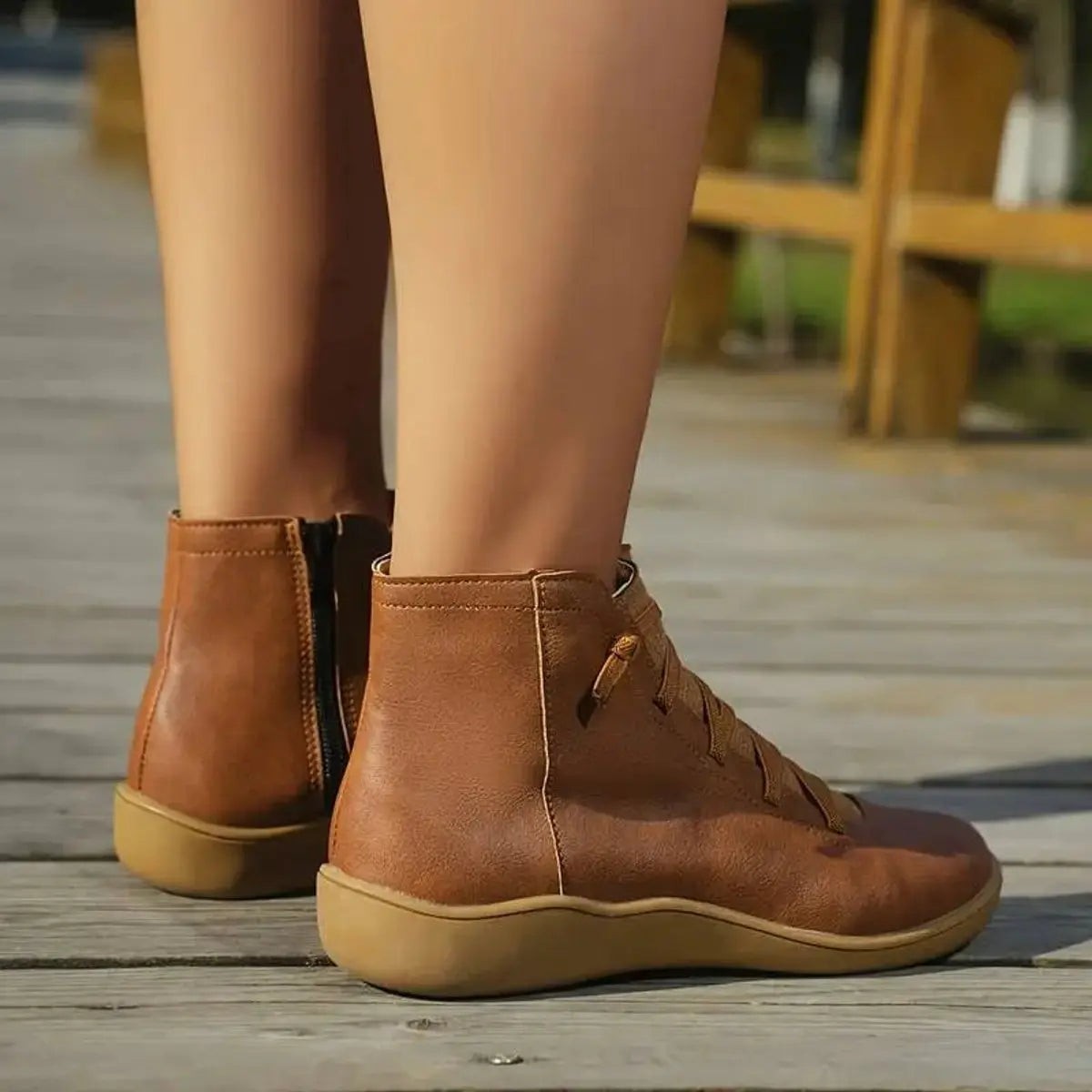 Willa | Damen Schnür-Stiefeletten mit seitlichem Reißverschluss und runder Zehenform