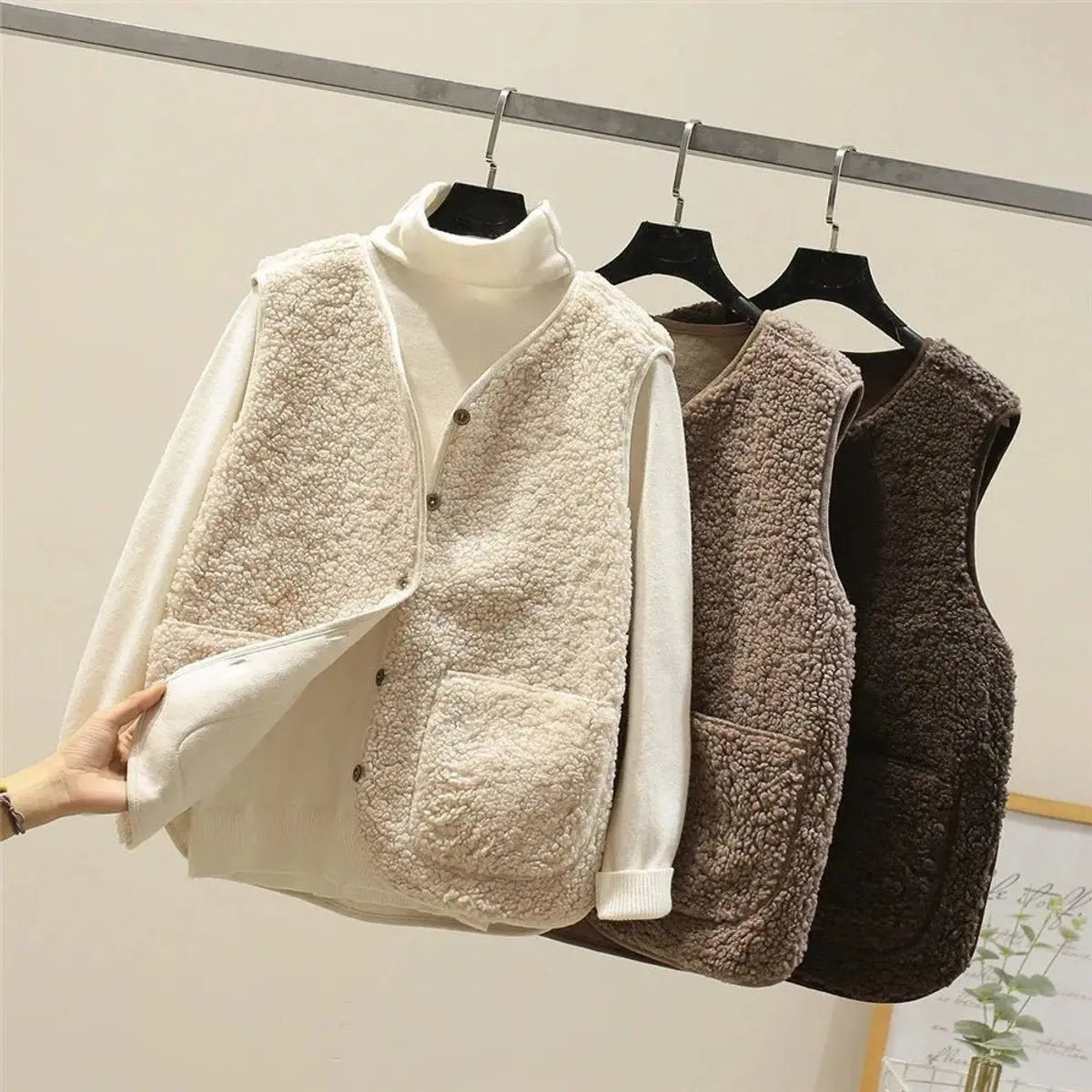 Phoebe | Damen Relaxed-Fit Button-Up Sherpa Gilet