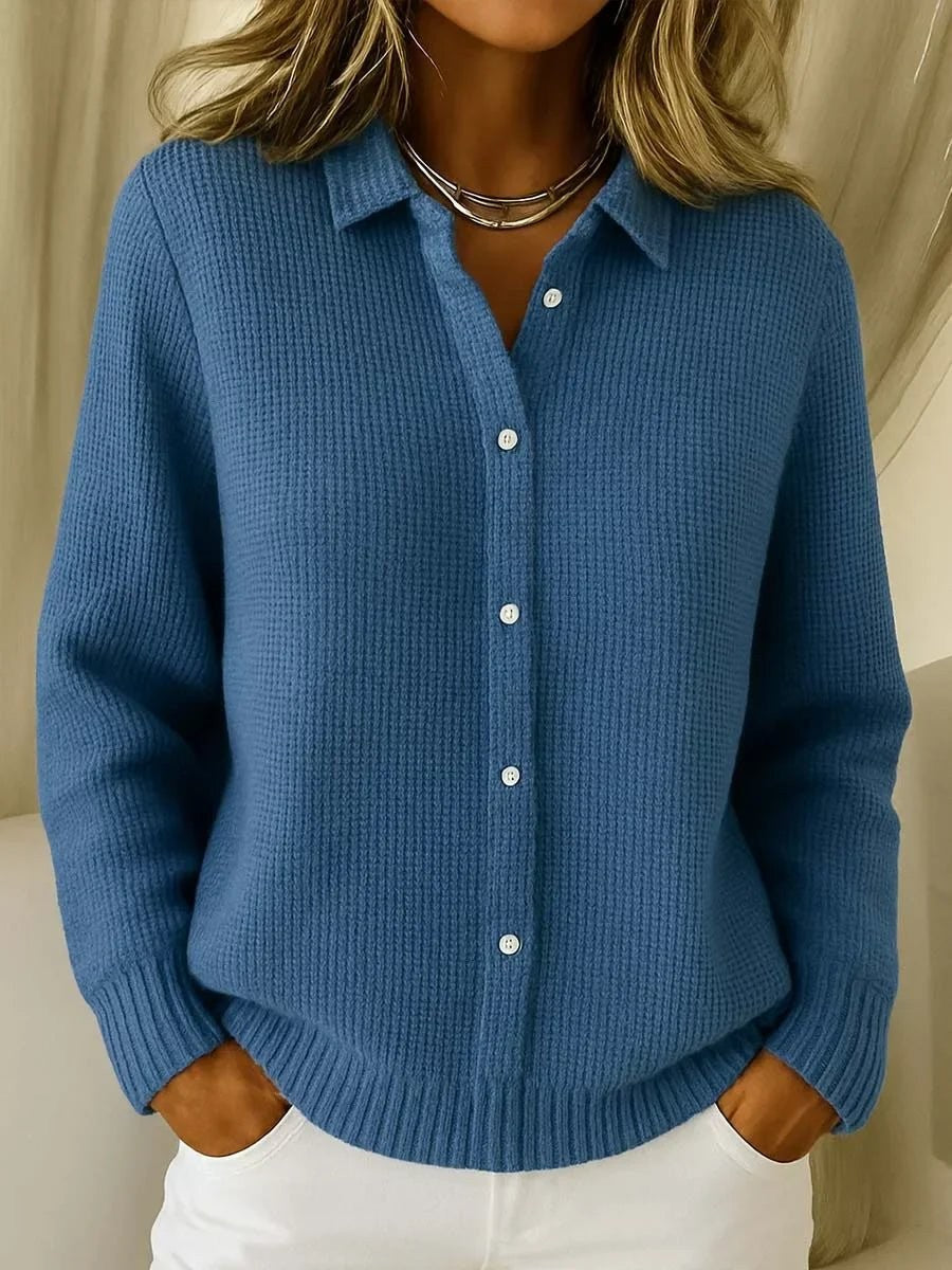 Wiese | Damen Relaxed-Fit Kragen-Button-Down Waffelstrick Cardigan