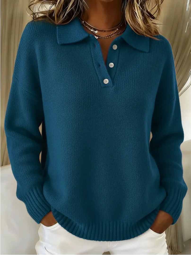 Marielle | Damen Relaxed-Fit Polo-Jumper mit Kragen und Knopfleiste
