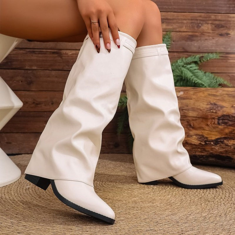 Marlowe | Damen Slouchy Stiefel mit spitzem Zehenbereich in Kniehöhe