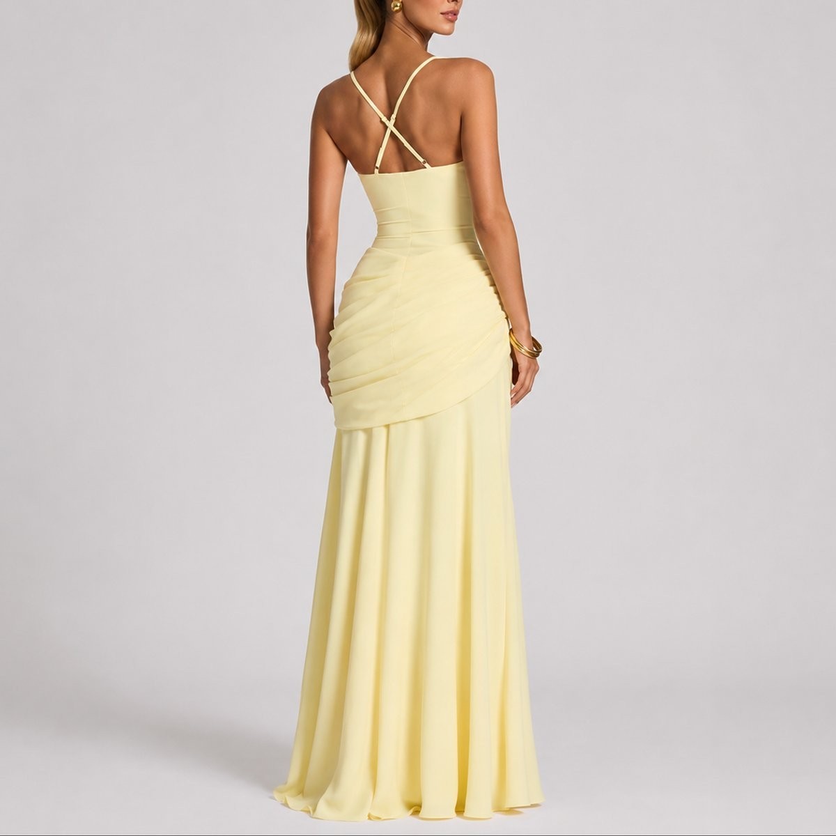 Adeline | Damen Maxikleid mit quadratischem Ausschnitt und Raffung für Hochzeitsgäste im Herbst