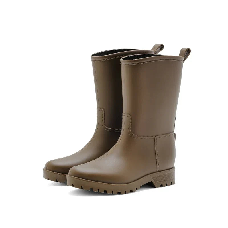 Damen Braun Mid-Calf Wasserdichte Regenstiefel - Bruinelle