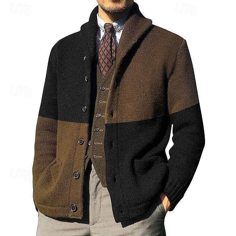 Bertram | Herren Farbblock Strickjacke mit Schalkragen und Knöpfen