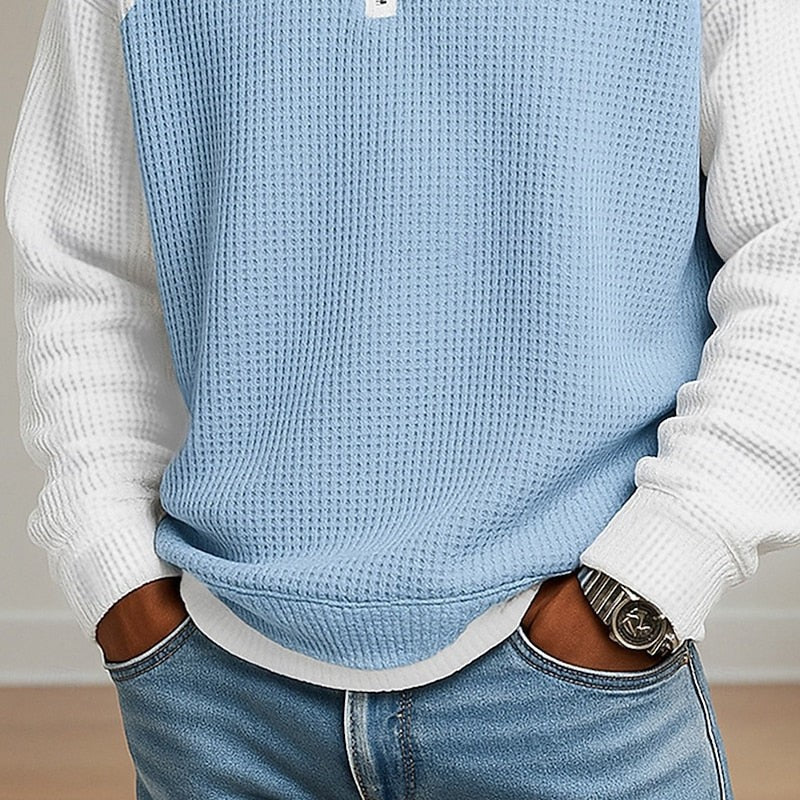 Jasper | Herren Farbblock Waffelstruktur Viertel-Reißverschluss Raglan-Ärmel Pullover