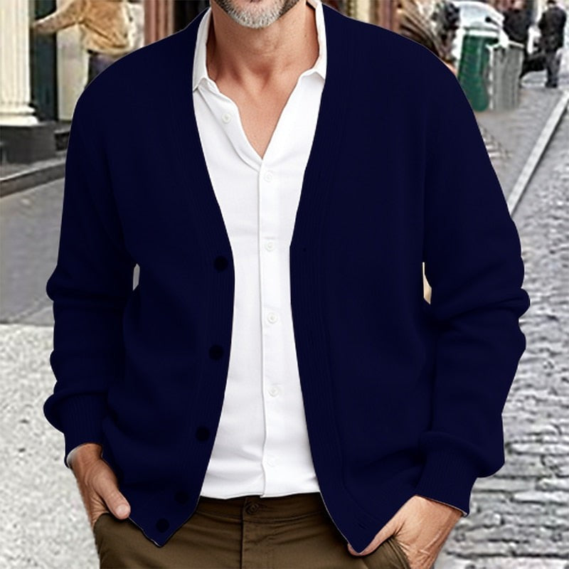 Marcus | Herren Rippstrick Knopf-Down V-Ausschnitt Cardigan