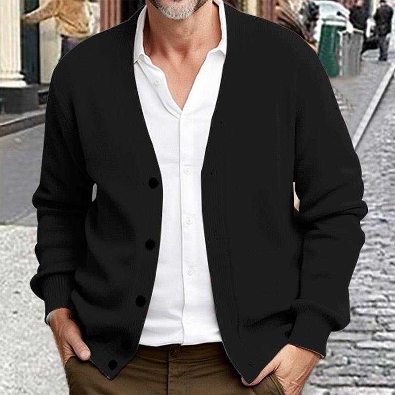Marcus | Herren Rippstrick Knopf-Down V-Ausschnitt Cardigan