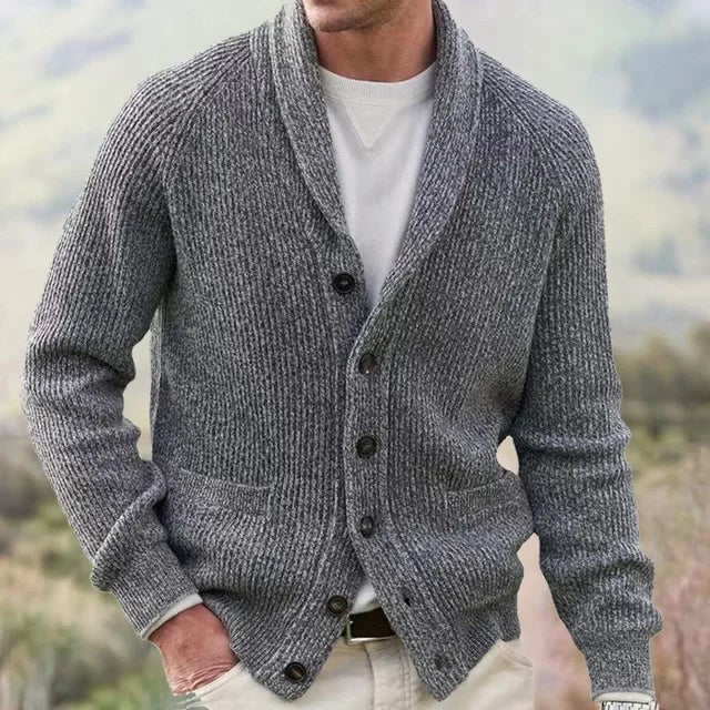 Elliot | Herren Cardigan mit Schalkragen und Knopfleiste aus Rippenstrick