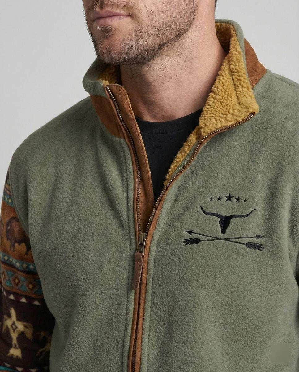 Wyatt | Herren Sherpa-Fleecejacke mit Aztekenmuster und Stehkragen