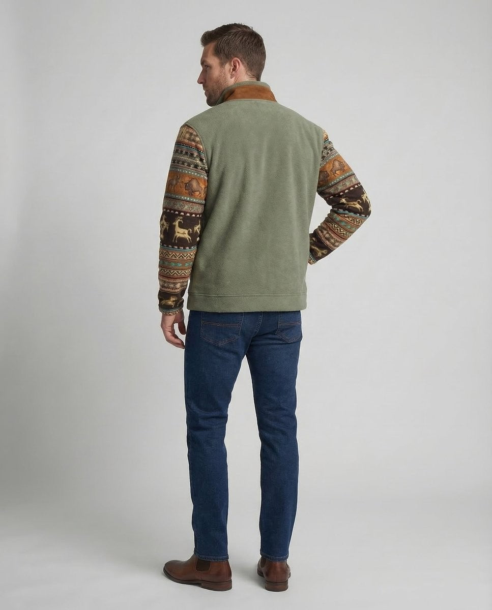 Wyatt | Herren Sherpa-Fleecejacke mit Aztekenmuster und Stehkragen