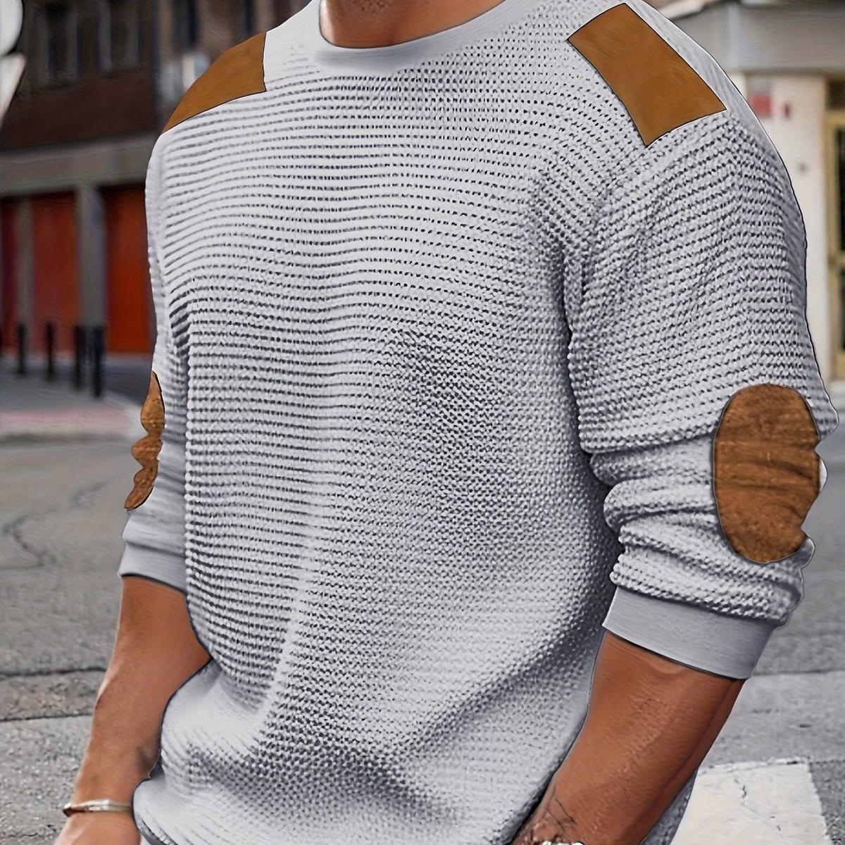 Aaron | Herren Strukturierter Pullover mit Kontrast Ellbogen-Patches