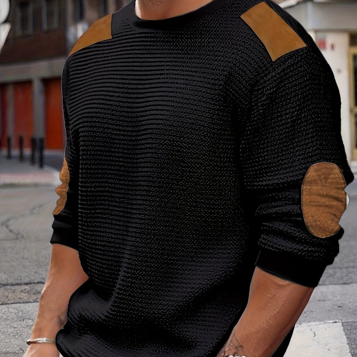 Aaron | Herren Strukturierter Pullover mit Kontrast Ellbogen-Patches