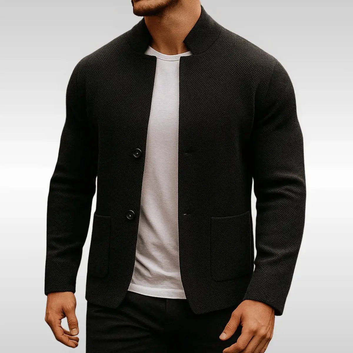 Grayson | Herren Strukturierter Mandarin-Kragen Button-Front Relaxed-Fit Blazer