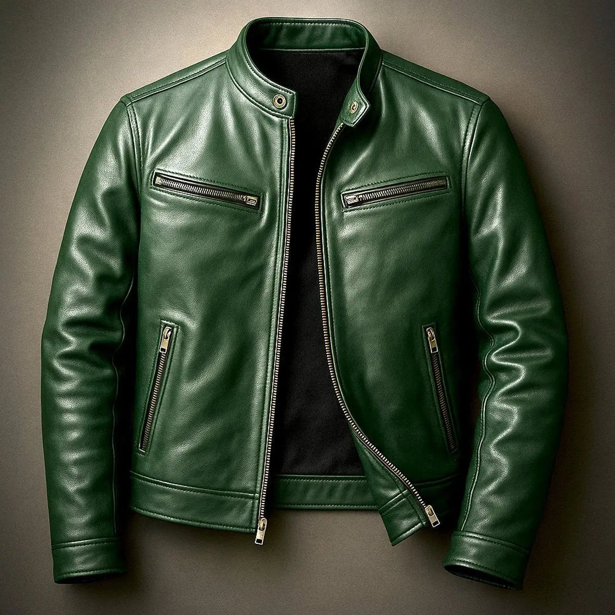 Hudson | Herren Vintage Bandkragen Zip-Up Bikerjacke