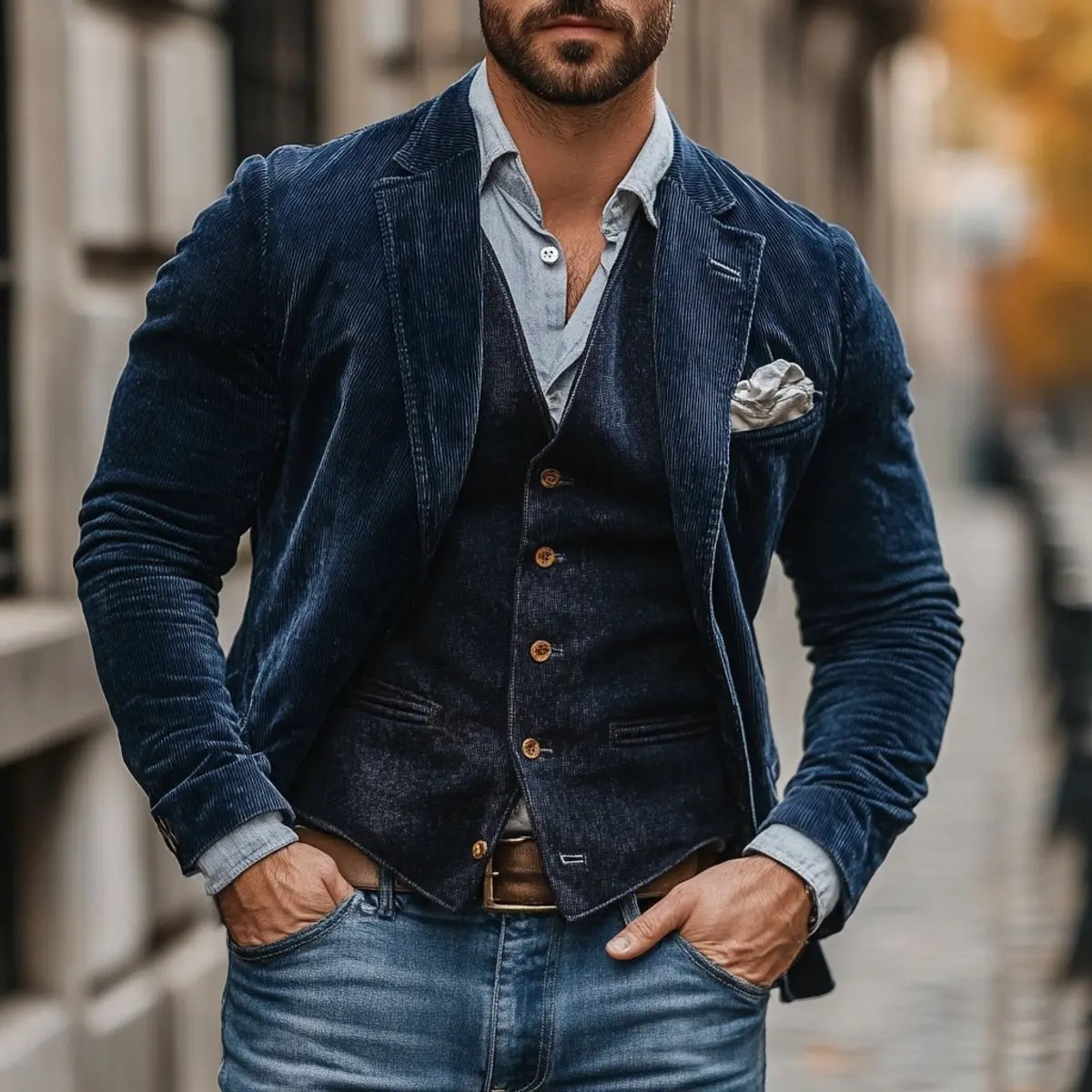 Holden | Herren Vintage Schicht Notch-Lapel Weste Blazer Set