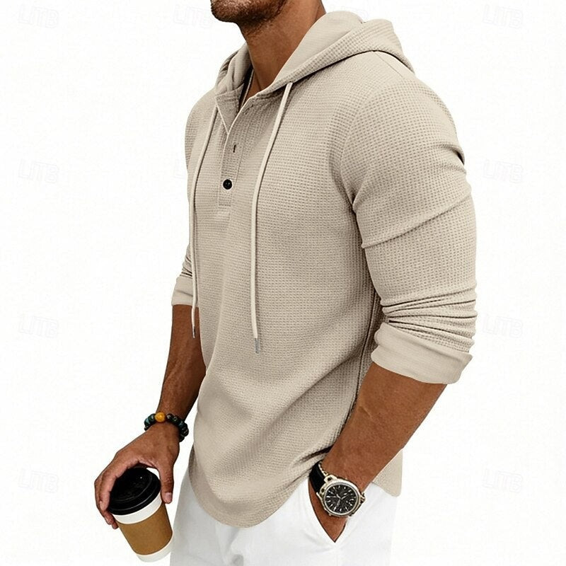 Marcus | Herren Waffelstrick Kapuzen-Henley Langarmshirt