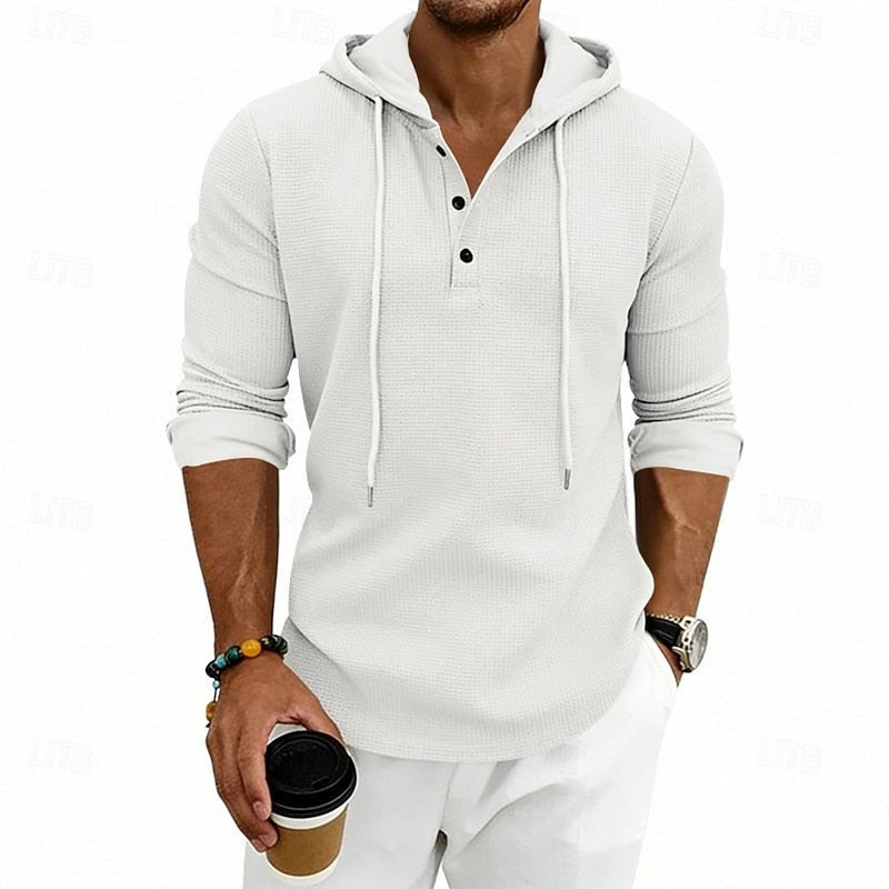 Marcus | Herren Waffelstrick Kapuzen-Henley Langarmshirt