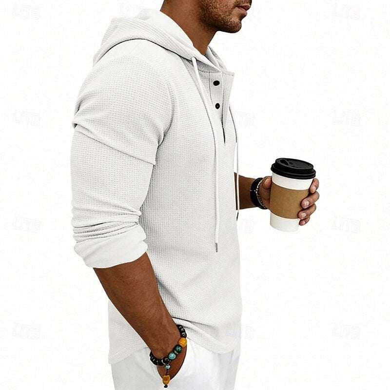 Marcus | Herren Waffelstrick Kapuzen-Henley Langarmshirt