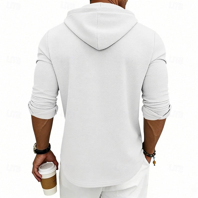 Marcus | Herren Waffelstrick Kapuzen-Henley Langarmshirt