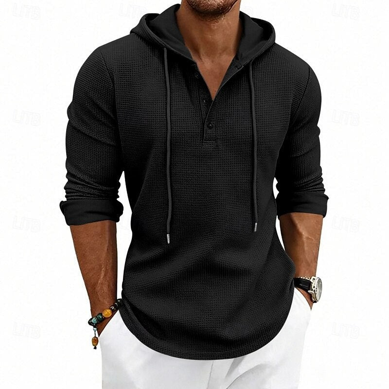 Marcus | Herren Waffelstrick Kapuzen-Henley Langarmshirt