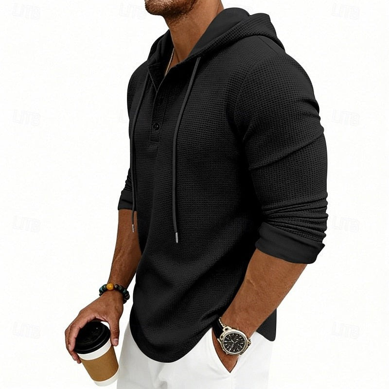 Marcus | Herren Waffelstrick Kapuzen-Henley Langarmshirt
