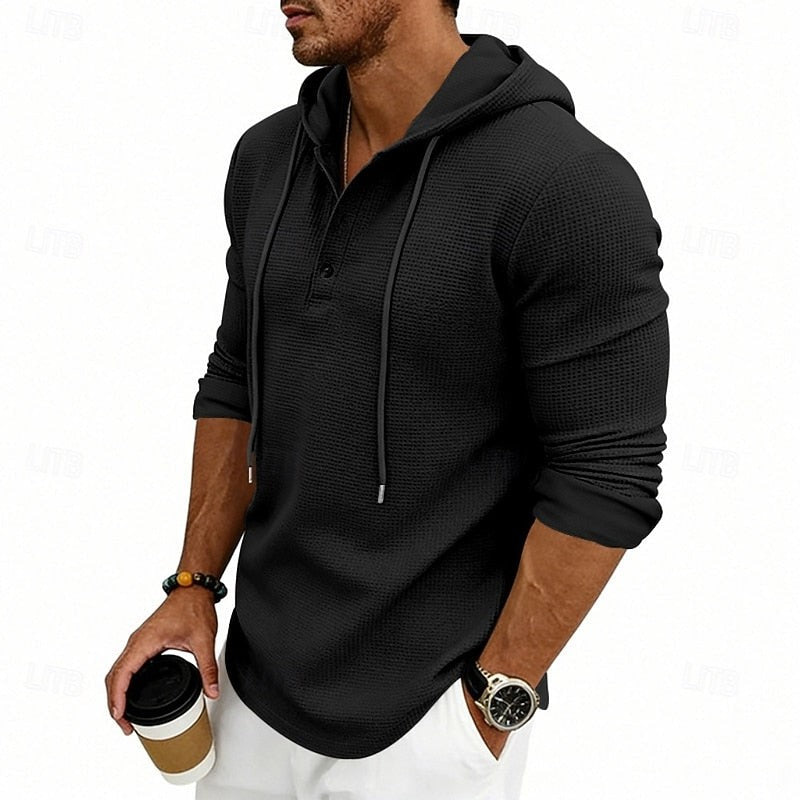 Marcus | Herren Waffelstrick Kapuzen-Henley Langarmshirt
