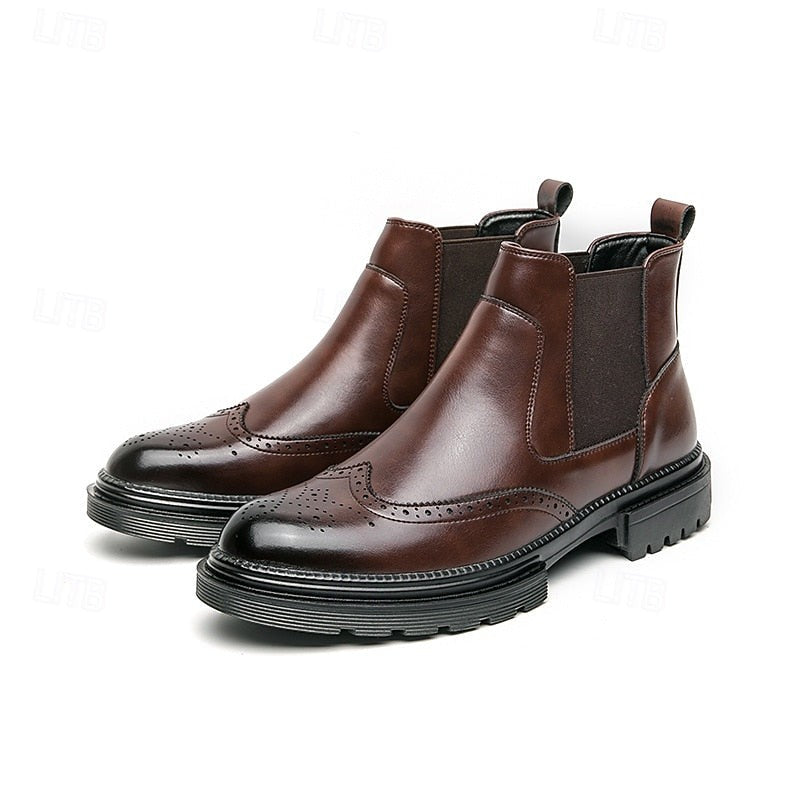 Holden | Herren Wingtip Brogue Rundzehen Elastik-Panel Chelsea Boots