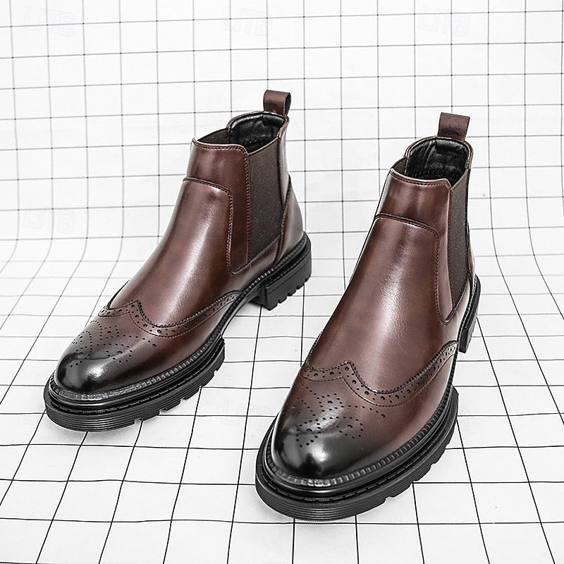 Holden | Herren Wingtip Brogue Rundzehen Elastik-Panel Chelsea Boots