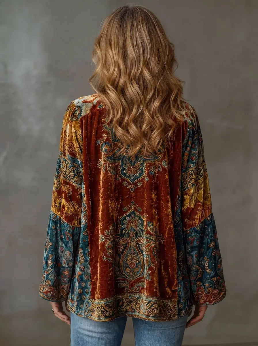 Amara | Damen Boho Patchwork Offene Front Langarm Kimono Jacke