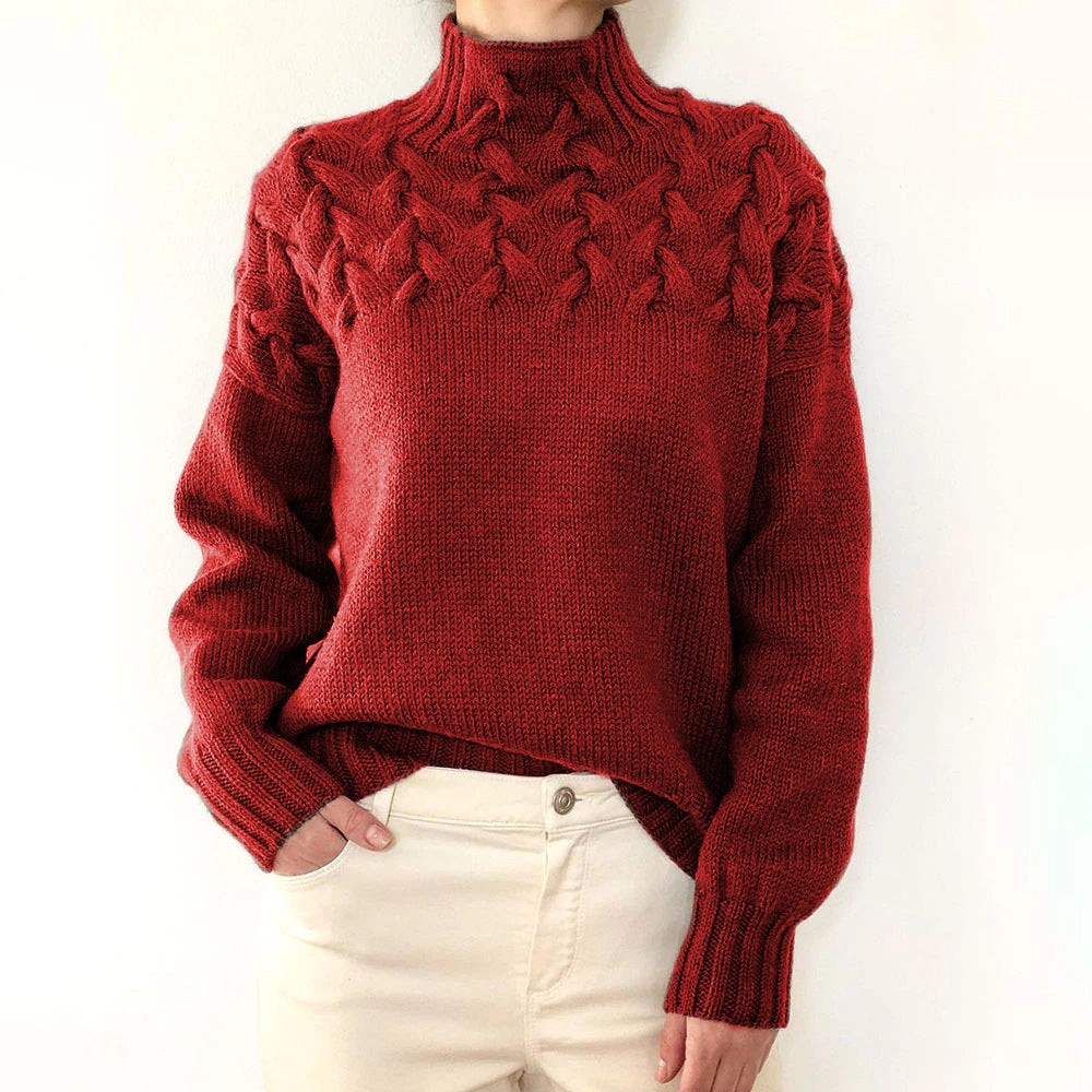 Marielle | Damen Kabelstrick Geflochtener Yoke Relaxed-Fit Rollkragenpullover