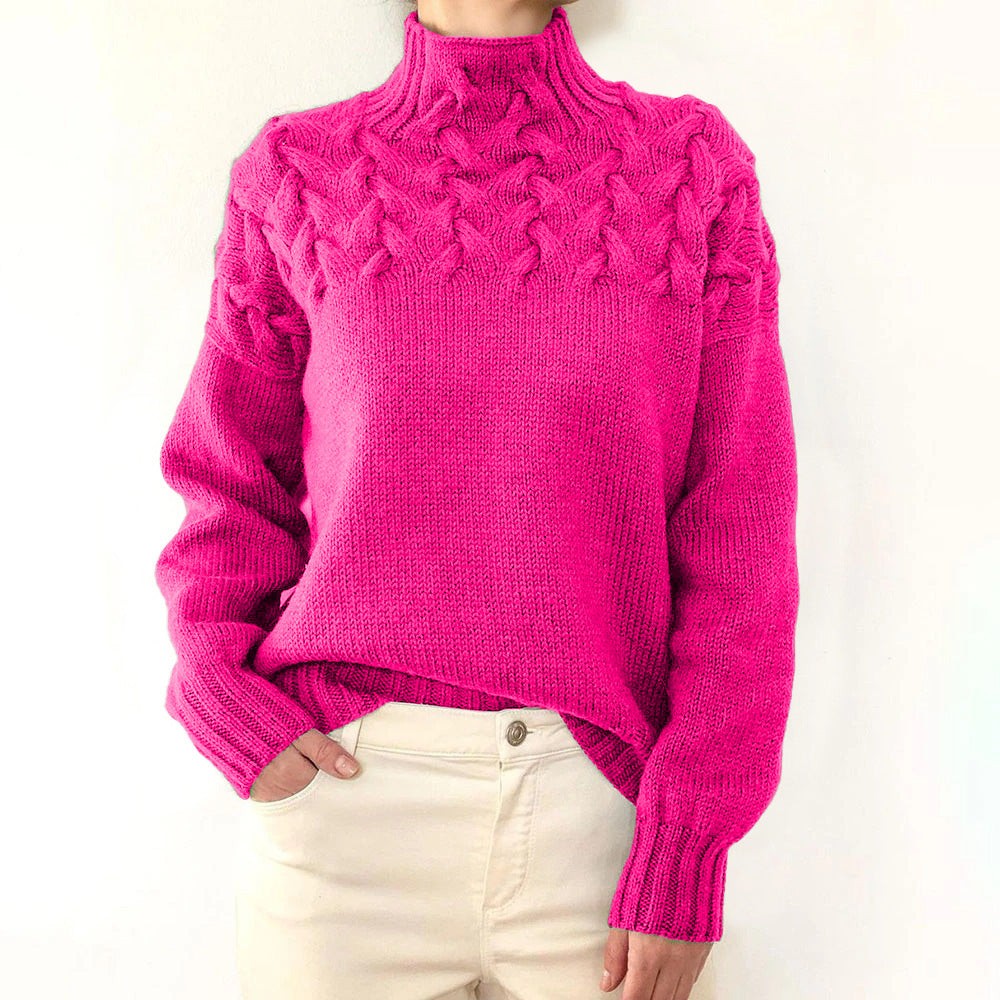 Marielle | Damen Kabelstrick Geflochtener Yoke Relaxed-Fit Rollkragenpullover