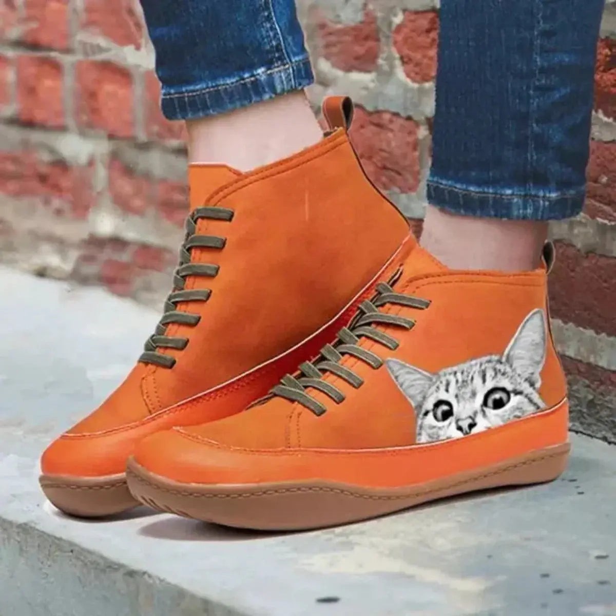 Poppy | Damen Cat-Print Schnür-Hochtop-Sneaker