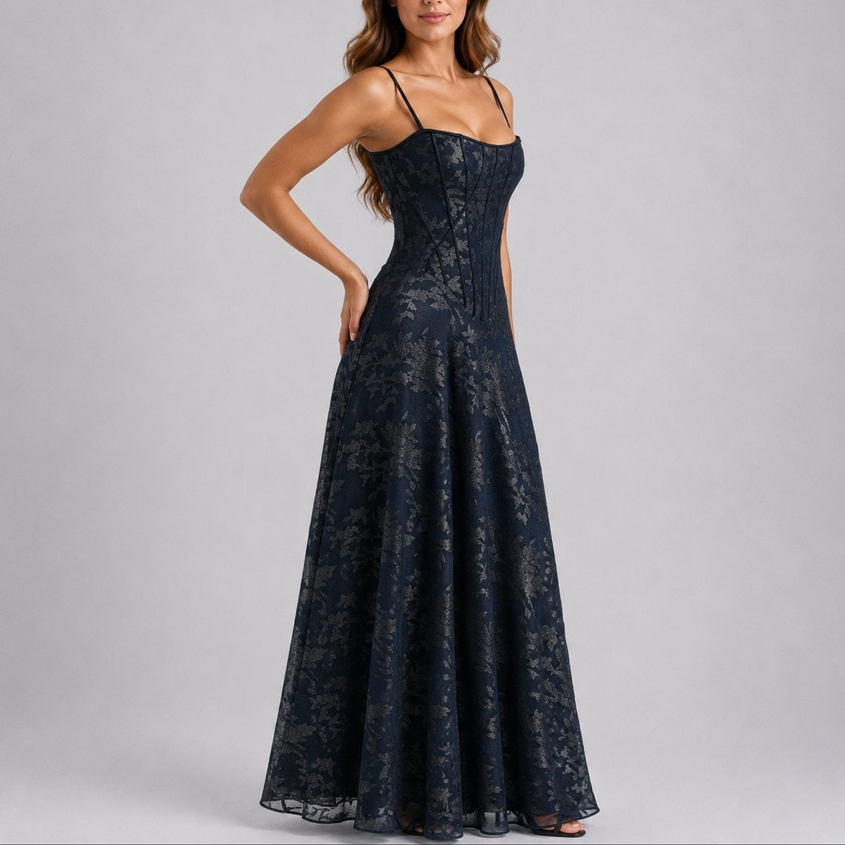 Adeline | Damen Herbst Hochzeitsgast Floral Korsett Maxi Kleid