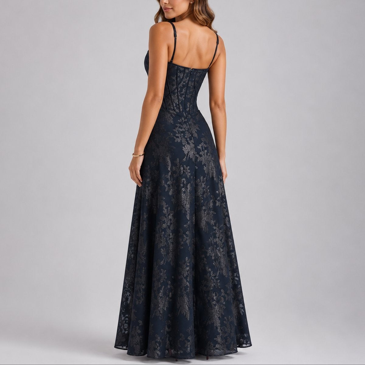 Adeline | Damen Herbst Hochzeitsgast Floral Korsett Maxi Kleid